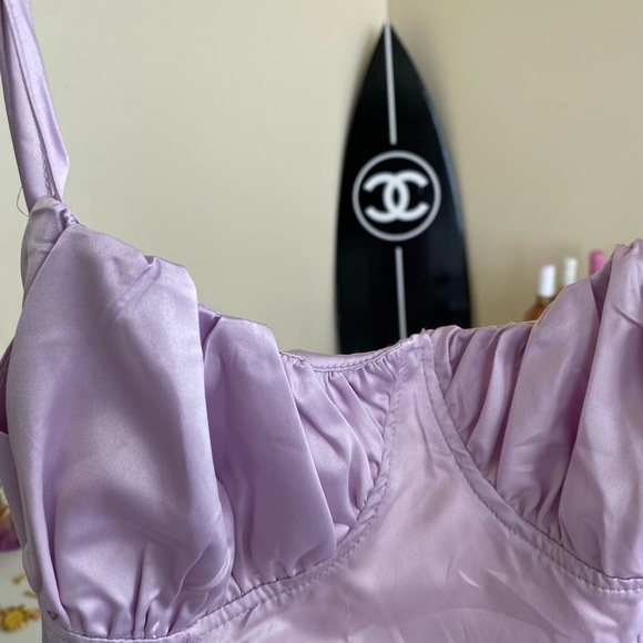 Nwot lavender satin runched bust dress - Picture 5 of 11